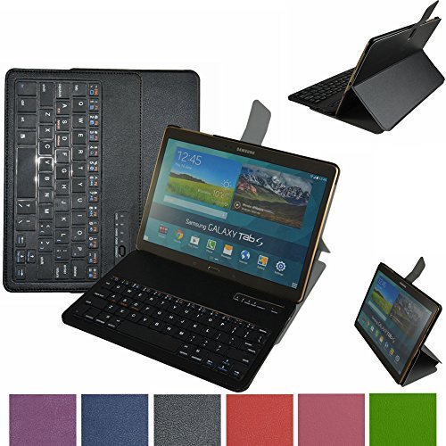 Mama Mouth Samsung Tab Bluetooth Keyboard case--Lightweight Ultra Slim Shell Stand PU Leather Case With Romovable Bluetooth Keyboard For 10.5" Samsung Galaxy Tab S 10.5 T800 T801 T805 Tablet Black