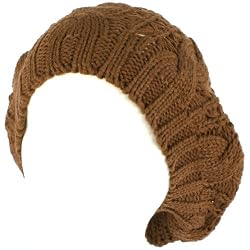 Winter Warm Cable Knit Beret Slouch Ski Hat Tam Brown