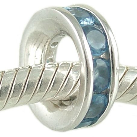 September Birthstone Channel Set Sapphire Blue CZ and 925 Sterling Silver Spacer Bead fits European Charm Bracelet