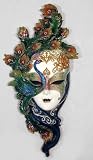 Lady Peacock Venetian Carnival Mask Wall Plaque, 13 3/4-inch Long