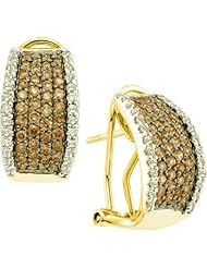 1.51 Carat (ctw) 14k Yellow Gold Round White & Brown Diamond Ladies Fashion Earrings