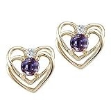 0.64 cttw Lab Created Alexandrite and Genuine Diamond Heart Earrings - 14kt White or Yellow Gold