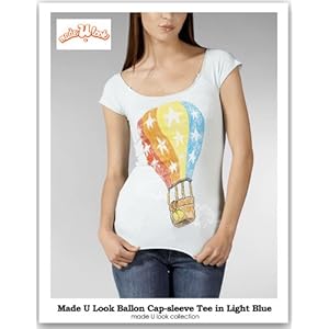 【クリックで詳細表示】made U lookメイドユールック バルーンキャップスリーブライトブルーTシャツ