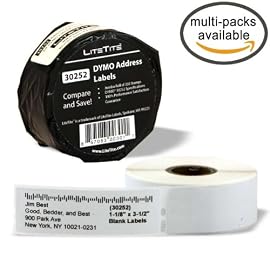 LiteTite 30252 DYMO LabelWriter Address Labels, Shipping, Mailing, All-Purpose,White, Blank, 1-1/8 x 3-1/2 Inches (350 per Roll) (30252)