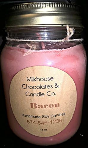 Milkhouse Candle Co. Bacon scented Soy candle 14oz. Recycled Mason Jar
