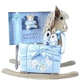 Keepsake Memory Album, Rocking Horse and Blanket New Baby Boy Gift Set - Great Shower Gift Idea for Newborns