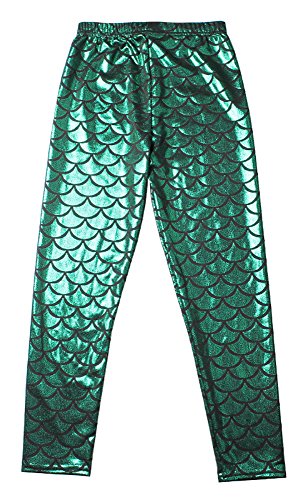 Jescakoo Kids Girls Mermaid Princess Scale Shiny Leggings Multi-color S-XL