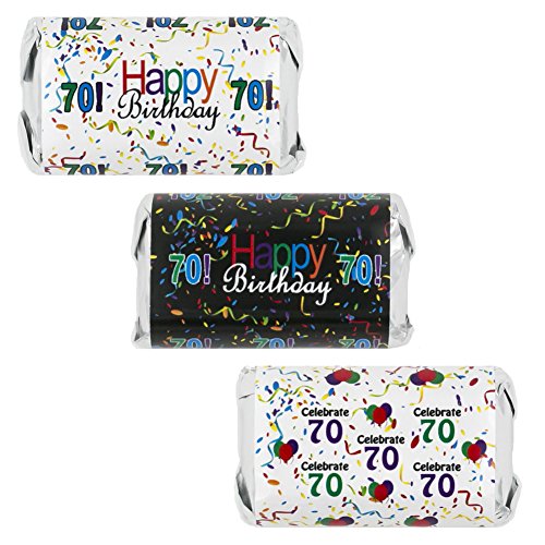 Happy 70th Birthday Sticker Decorations for Hershey Miniatures Candy Bars (Set of 54)
