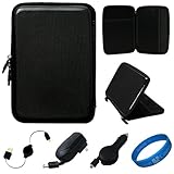 IMAGE OF Black EVA Carbon Fiber Durable Protective Hard Cube Carrying Case with Soft Lushly Interior Fur Padding for Amazon Kindle / Amazon Kindle Touch / Amazon Kindle Touch 3G 6 inch e-Ink Display Screen e-Readers (Fits all 2011 Kindle e-Readers) + Black Retractable Micro USB Car Charger + Black Retractable Micro USB Wall / Home Charger + Black Retractable Micro USB Sync Data Cable + SumacLife TM Wisdom Courage Wristband (Kindle NOT INCLUDED)