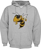 Georgia Tech Yellow Jackets Grey Distressed Mascot Full Zip Hooded Sweatshirt