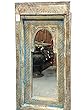 Arched Jharokha Rustic Carved Mirror Decor Antique Indian Architectural Wooden Blue Patina