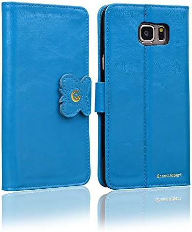 Note5 Case, Grand Albert Note5 Wallet Case N920 Case [Blue] - Premium Retro Recovery Genuine Leather Wallet Cover with [Card Slots] and [Strap] for Samsung Note5 N920 (Note5 Blue)