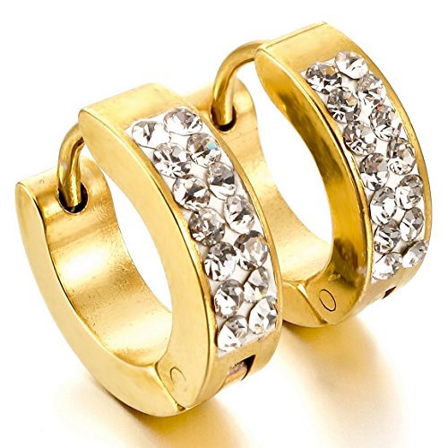 Men's Stainless Steel Stud Hoop huggie Earrings CZ Silver Gold Charm Elegant