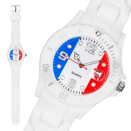 Taffstyle® Fanartikel Silikon Armbanduhr Gummi Trend Watch Quarz Fan Uhr mit Fussball Weltmeisterschaft 2014 WM & EM Länder Flaggen Style – Frankreich