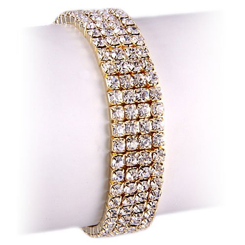  Gold Tone Four-Row Rhinestone Elastic Fashion Bracelet