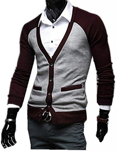 MINID Knitwear slim V-neck Cardigan Sweater(KSL03)- Medium gray and winered