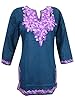 Blue Indian Tunic Tops Purple Kashmiri Embroidered Cotton Yoga Blouse Kurta S