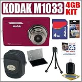 Kodak Easyshare M1033 10MP HD Digital Camera Red Plus 4GB Accessory Bundle