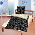 Bettw�sche Garnituren 3-teilig Microfaser Gr�sse 1x Bettbezug 200x200 cm und 2x Kissenbezug 80x80 cm, "Ella" Farbe uni schwarz, cremeweiss