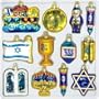 Decoration Set/Decorations for Hannukah Tree [Exclusive for Saint Petersburg Trade House. Size of ornaments: 2.5-3 in. (5-8 cm). Material: Hand-crafted glass and paint. Set includes 12 pieces] [Beautifully shaped from hand-crafted glass, these fantastic decorations were developed by a famous Jewish artist from Northern Africa. Each ornament shines with different colors and reflects the many aspects of Jewish culture. Some traditional Jewish symbols featured in the set include a menorah, a dreidel, the flag of Israel, and silver and gold mezuzahs. Give them as a gift, let them illuminate your own Hannukah tree, or merely hang them about the house to bring some delightful festivity into your home!]