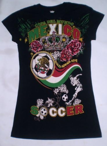 2010 SOUTH AFRICA WORLD CUP LADIES MEXICO SOCCER TSHIRT JERSEY SIZE SMALL - RUNS SMALL (GREAT FOR LADIES SIZE PETITE) WITH COLORFULL RHINESTONES