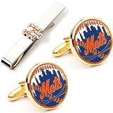 New York Mets MLB Baseball Cufflinks with Matching Tie Bar Set