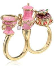 Betsey Johnson "Paris is Always a Good Idea" Teapot and Cup Two-Finger Ring, Size 7.5