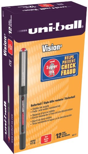 uni-ball Vision Stick Micro Point Roller Ball Pens, 12 Red Ink Pens (60117)