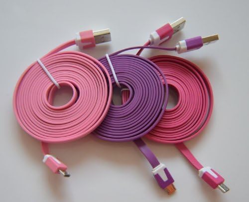 3pcs/lot Pink Hot Pink Purple 2M 6 FT Long Flat Micro USB Data Sync Charging Cable Cord for Samsung Galaxy S2 S3 S4 I9500 HTC Blackberry