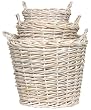 Country Wicker Round Basket with White Chalked Stain Set of 3 - L=18"Dx15"H