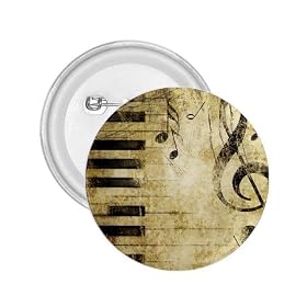 2.25 Inch Button of Grunge Music with Piano Keys Treble Clef and Notes