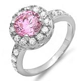 3.00 CT Diana Inspired Sterling Silver Ladies Round Pink Cubic Zirconia CZ Classic Engagement ring 0.45 inch (Available in size 6, 7, 8)