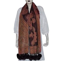 Rectangular Wool Scarf Clothes for Winter Handcrafted Gifts India Dress with Pom-Pom 28 x 72 inches