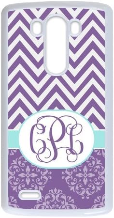 Purple Chevron Zigzag & Vintage European Pattern Damask Print Style Monogram Personalized Custom Best Plastic Case for LG G3 ,Black or White for Choice