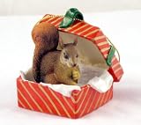 SQUIRREL RED Figurine sits in a Red Gift Box Christmas Ornament New RGBA30A