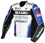 JOE ROCKET SUZUKI WHITE/BLUE/BLACK/SILVER SUPERBIKE LEATHER JACKET! us-50