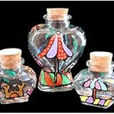 NEW BELLISSIMO Beach Party Design Hand Painted 3 Piece Matching Heart Bottle Set with Cork Tops