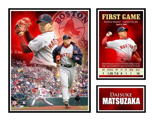 Daisuke Matsuzaka Boston Red Sox First Game Matted Photo