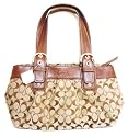 Coach Soho Pleated Signature Satchel Tote Handbag Khaki Brown Fabric & Leather 13742