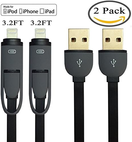 [Apple MFi Certified] Dapencoco 2Pack 2-in-1 [3.2FT] 8 Pin Lightning and Micro USB Charging/Sync Cable for iPhone 6/6 Plus 6/6s Plus iPad/iPod and Samsung/HTC/Nokia/Sony etc (Black 2Pack-3.2FT)