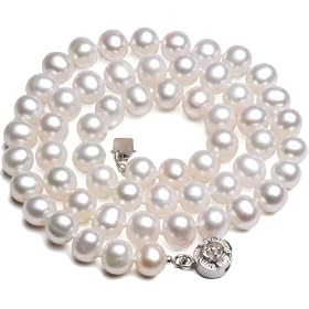 White 6-7mm AAA Cultured Pearl Strand Choker Necklace w. Platinum Overlay... by 
