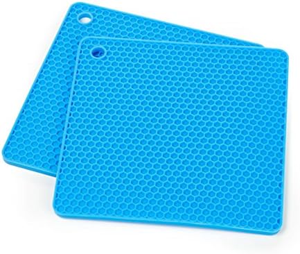 Set of Two (2) Multipurpose Silicone Pot Holder, Trivet, Jar Opener, Coaster, Spoon Rest, Placemat (Blue)