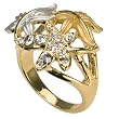 Triple Maple Leaves Gold Silver Tone Cubic Zirconia Fashion Ring