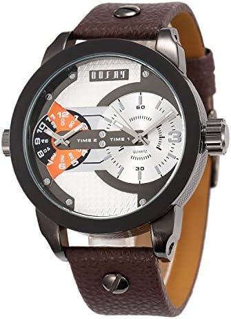 XXL OOFAY Watch ? Men's NEW Fashion Design Big Dial Brown Leather Band Dual Time Zones Casual Watches