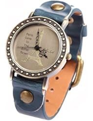 Ladys PU Leather Strap Eiffel Towel Pattern Accent Quartz Wristwatch Timepiece - Blue SWWM2-144661