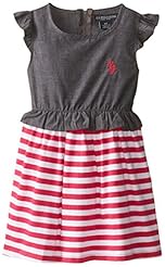 Girls   Cotton/Denim/Jersey/Polyester/Satin/Spandex  Dress With a Bow(s) and Ruffles