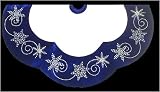 48 Blue & White Velvet Christmas Tree Skirt With Snowflake Embroidery #198846
