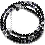 Sterling Silver Iolite & Onyx beaded Necklace by Sajen, 18"-20"
