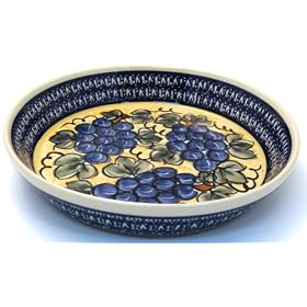 Bunzlauer Polish Pottery 879-DU8 Traditional Pie Plate, Blue with Yellow, White and Green