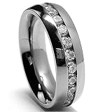 6MM High Polish Ladies Eternity Titanium Ring Wedding Band with CZ sizes 6 to 8